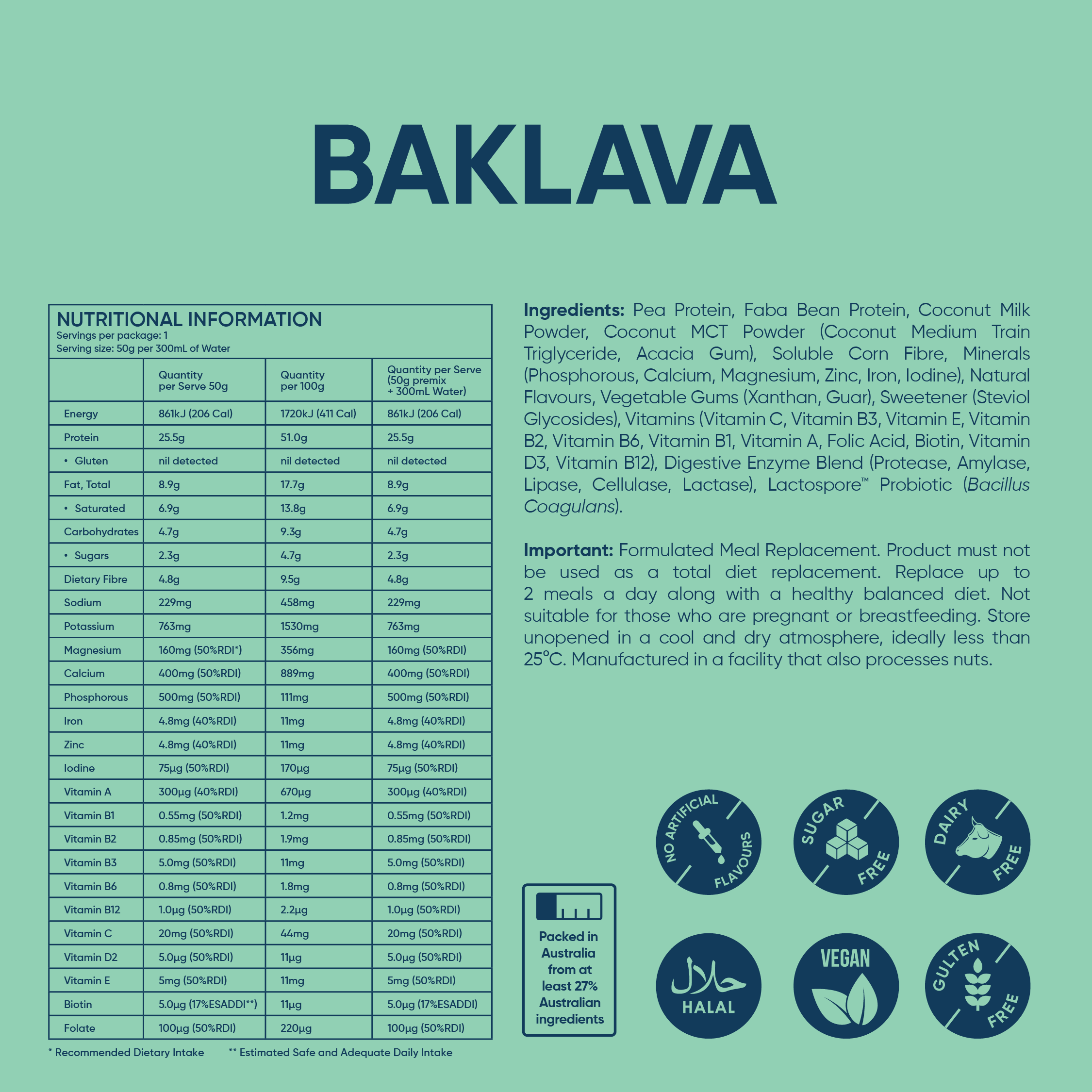 Baklava - Daily Shake - Premium Meal Replacement Shakes