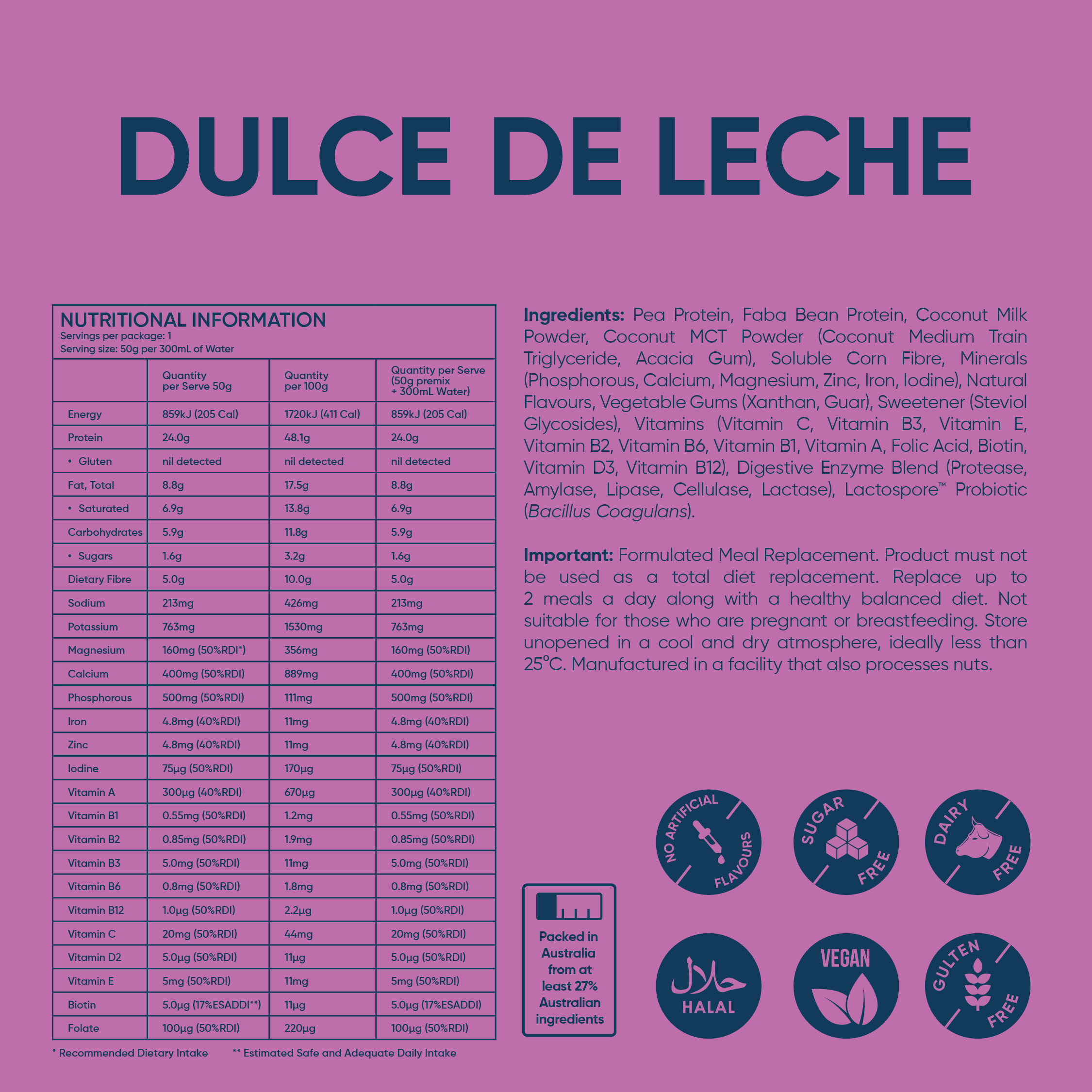 2 Single Sachets Dulce De Leche - Daily Shake - Premium Meal Replacement Shakes