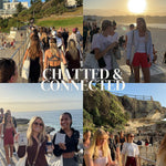 Collage of people at a beach with text 'Chatted & Connected' overlayed.