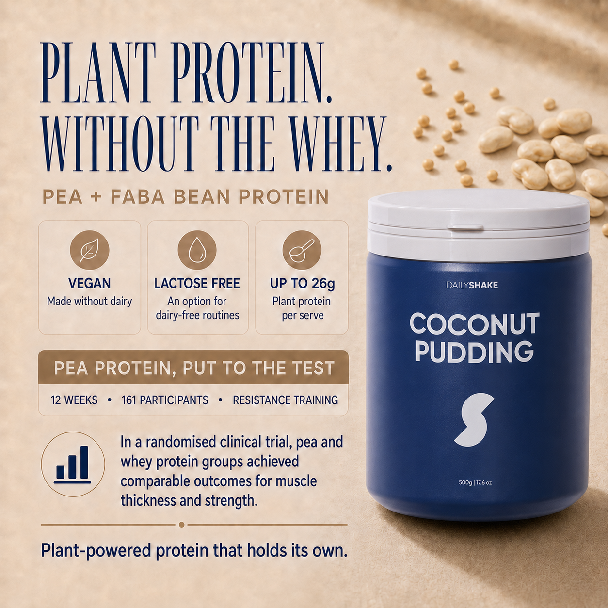 Coconut Pudding Daily Shake plant protein with pea and faba beans, vegan and lactose free