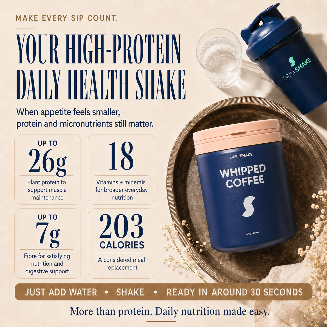 Whipped Coffee Daily Shake high-protein daily health shake with vitamins, minerals and fibre